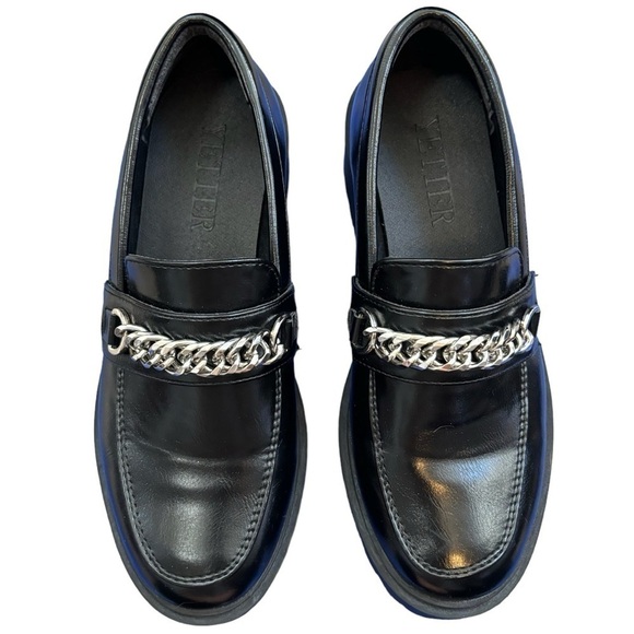 Yetier Black Chunky Heel Round Toe Slip On Chain Y2K Loafers Academia 5.5 - Picture 9 of 12